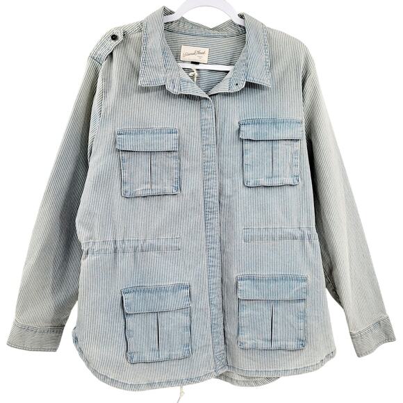 NWT Universal Thread Railroad Striped Utility Jacket Faded Light Blue & White XL - Picture 2 of 12